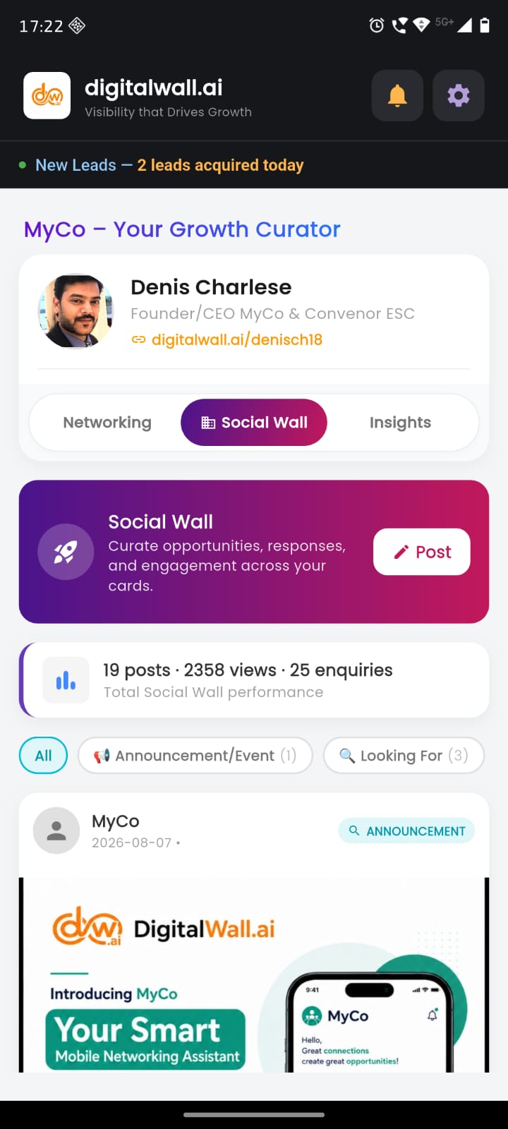 DigitalWall.ai MyCo — Social Wall on mobile